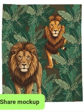 Jungle Lions Velveteen Plush Blanket/Throw - Green & Brown